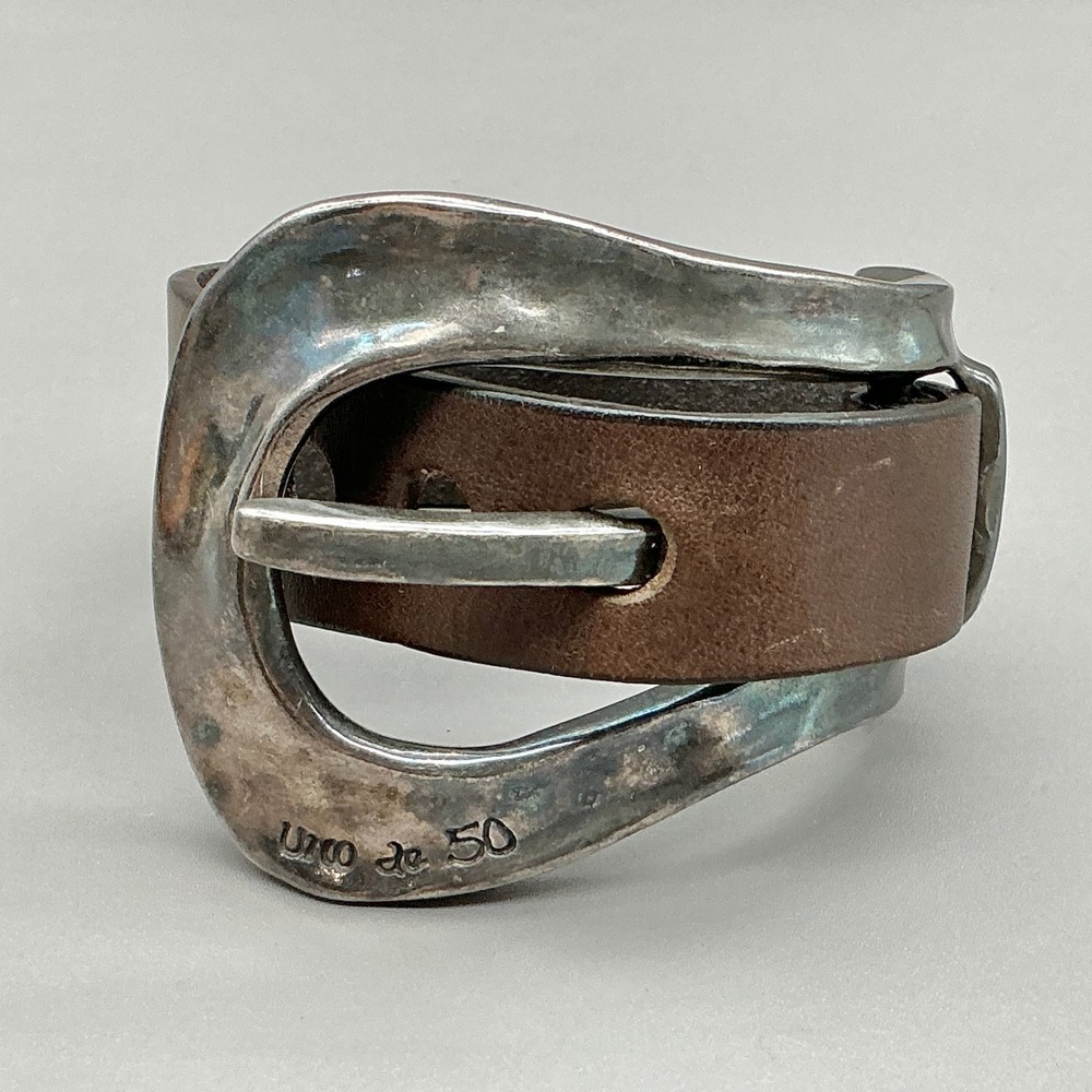 UNO de 50 Bracelet Brown Leather Oversized Silver Plated Buckle Adjustable